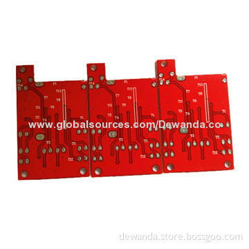 Double-sided PCBs, made of FR-4, red soldermask